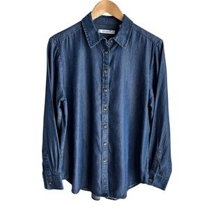 Foxcroft Lightweight Denim Button Down Shirt Womens M Blue Collared Top Tencel